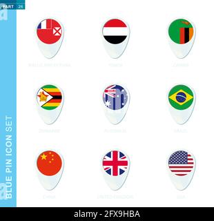 Yemen Map with Round Yemen Flag Pin Pointer on Circular Globe. Vector ...