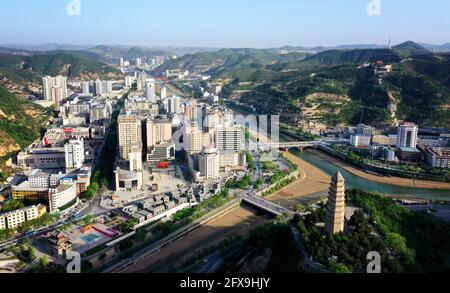 Aerial view of Ansai District of Yan'an, NW China's Shaanxi - Xinhua