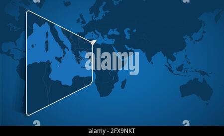 Location of Malta on the World Map with Enlarged Map of Malta with Flag. Geographical Vector Template for your design. Stock Vector