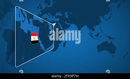 Location of Egypt on the World Map with Enlarged Map of Egypt with Flag. Geographical Vector Template for your design. Stock Vector