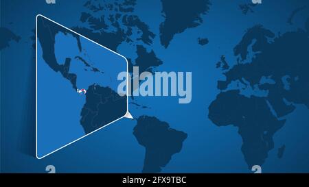 Location of Panama on the World Map with Enlarged Map of Panama with Flag. Geographical Vector Template for your design. Stock Vector
