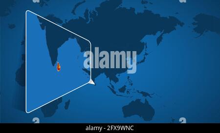 Location of Sri Lanka on the World Map with Enlarged Map of Sri Lanka with Flag. Geographical Vector Template for your design. Stock Vector
