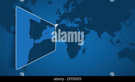 Location of Gibraltar on the World Map with Enlarged Map of Gibraltar with Flag. Geographical Vector Template for your design. Stock Vector