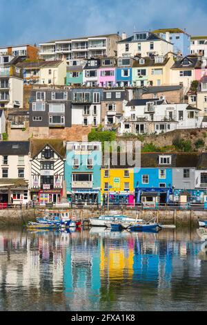 Harbor Devon, view of colourful waterfront property in the harbour at Brixham, Torbay, Devon, south west England, UK Stock Photo