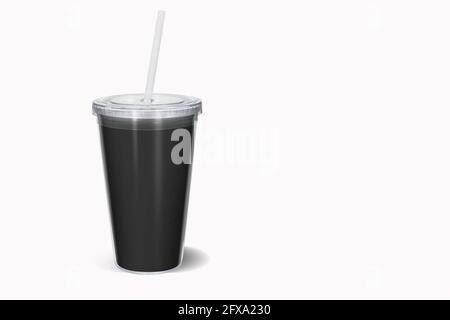 Paper soda cup with straw mockup isolated