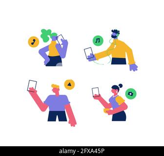 People using modern phones for different entertainment Stock Vector