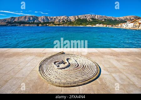 Boat rope on Stone pier by the sea, Island of Krk, Croatia Stock Photo