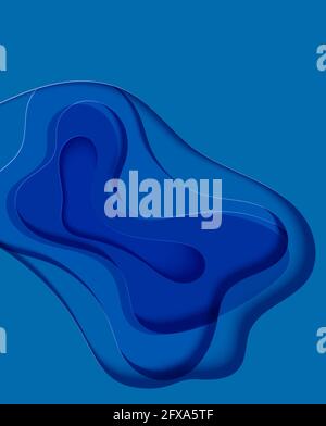 Abstract blue vertical flyer in cut paper style. Cutout sea wave template for for save the Earth posters, World Water Day, eco brochures. Vector water Stock Vector