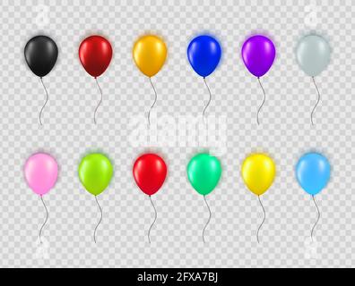 Set of realistic different colors balloons isolated on transparent background. Collection of element for Birthday party, grand opening or Black Friday Stock Vector