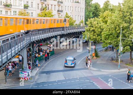 BERLIN, GERMANY - AUGUST 9, 2017: Elevated track off Berlin U-Bahn metro near station Schlesisches Tor. Stock Photo