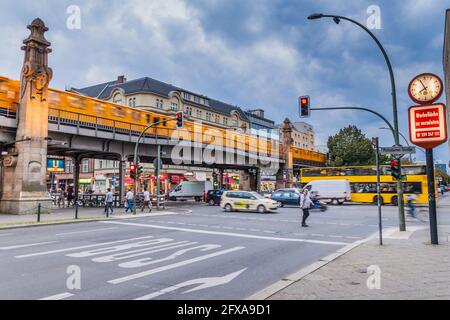 BERLIN, GERMANY - AUGUST 18, 2017: Elevated tracks of Berlin U-Bahn metro at Bulowstrasse street. Stock Photo