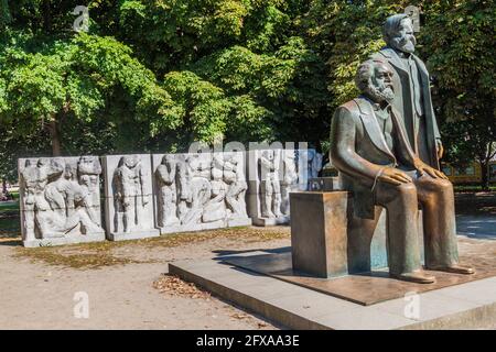 BERLIN, GERMANY - AUGUST 30, 2017: Marx and Engels statue in Berlin, Germany Stock Photo