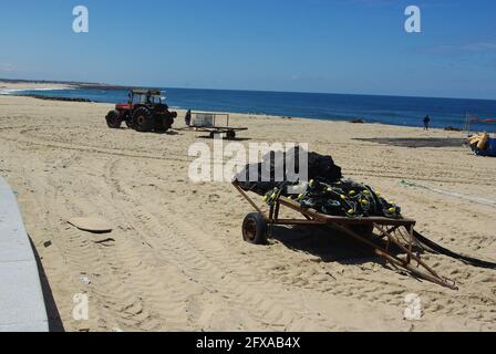 Sardine fishing, tractor hauling catch, Espinho, Portugal Stock Photo