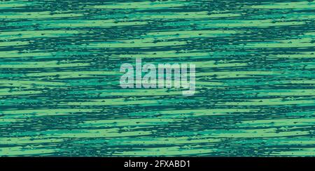 Abstract painterly flame stitch vector seamless border background. Banner with monochrome malachite green blended irregular chevrons. Layered ink Stock Vector