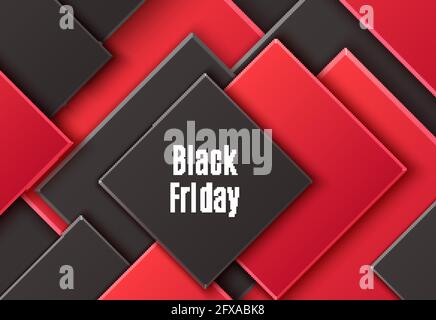 Abstract background with black and red layered rhombus. Vector minimalistic paper cut geometric pattern. Design concept for celebrating card of Black Stock Vector