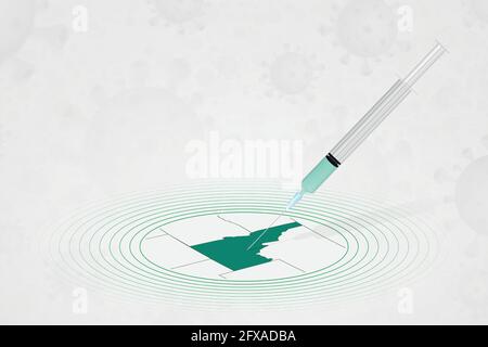 Idaho vaccination concept, vaccine injection in map of Idaho. Vaccine and vaccination against coronavirus, COVID-19. Vector template about Healthcare. Stock Vector