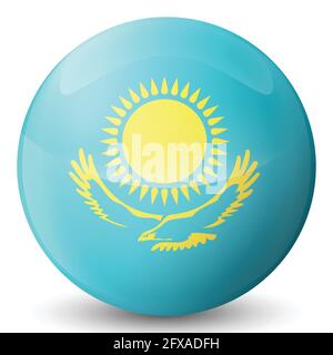 Glass light ball with flag of Kazakhstan. Round sphere, template icon. Kazakh national symbol. Glossy realistic ball, 3D abstract vector illustration Stock Vector