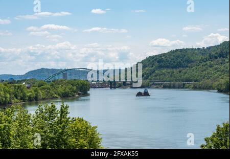 Bridge to Wheeling Island across the Ohio river in Wheeling West Virginia Stock Photo