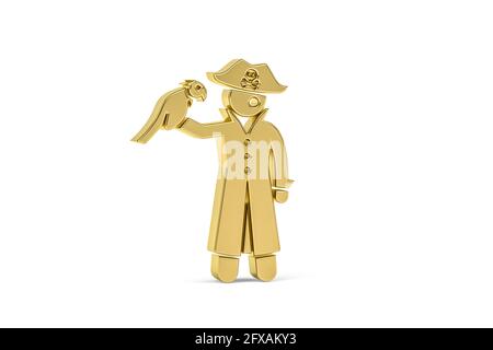 Golden 3d pirate icon isolated on white background - 3D render Stock Photo