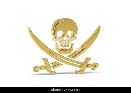 Golden 3d pirate icon isolated on white background - 3D render Stock Photo