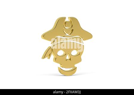 Golden 3d pirate icon isolated on white background - 3D render Stock Photo