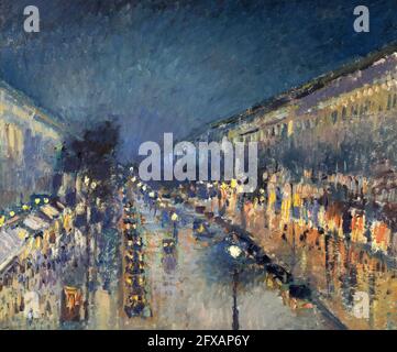 Pissarro. Painting entitled 'The Boulevard Montmartre at Night' by Camille Pissarro (1830-1903), oil on canvas, 1897 Stock Photo