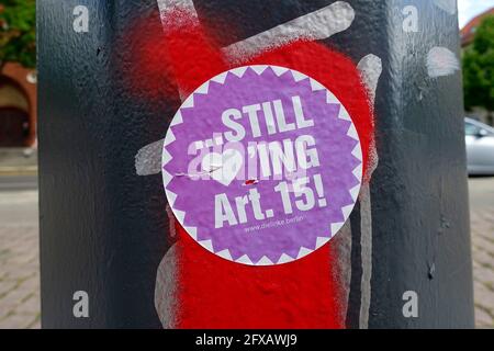 Sticker, still loving Art. 15, Die Linke, Berlin Stock Photo - Alamy