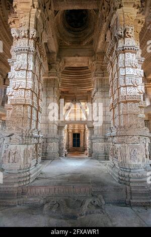 Interior of the Jain Temple inside Gwalior Fort in the Madhya Pradesh region of India. Stock Photo