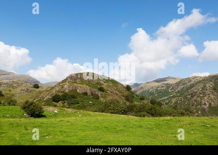 Landscape around the Old Man of Coniston in Cumbria, England. The circular walk to the peak of the Old Man of Coniston is one of the most popular in t Stock Photo
