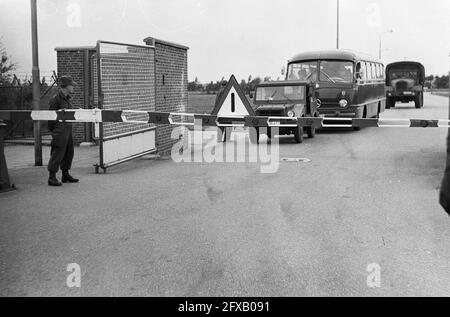 First german soldiers in Budel, the small convoy in front of the still closed gate, May 20, 1963, MILITARY, convoys, gates, The Netherlands, 20th century press agency photo, news to remember, documentary, historic photography 1945-1990, visual stories, human history of the Twentieth Century, capturing moments in time Stock Photo