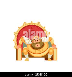 Surprised king character sits on the throne. Astonished stunned, amazed, bewildered, puzzled, smitten. Emperor, Monarch, ruler of the medieval king Stock Vector