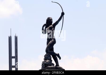 Mexico City, Mexico. 26th May, 2021. MEXICO CITY, MEXICO - MAY 26: General view of The Diana the Huntress Fountain on Reforma avenue, represents the Ancient Greek goddess Artemis or her Roman equivalent Diana, inaugurated on October 10, 1942, is an icon of tourism in Mexico. On May 26, 2021 in Mexico City, Mexico. (Photo by Eyepix/Sipa USA) Credit: Sipa USA/Alamy Live News Stock Photo