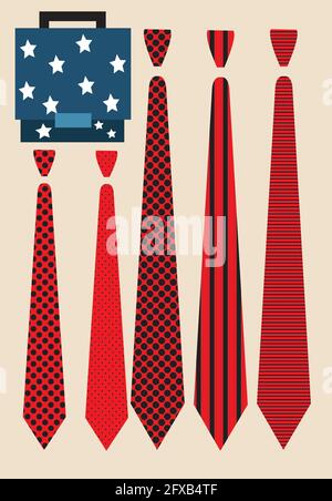 illustration of the american flag formed from ties and a suitcase, isolated on white Stock Vector