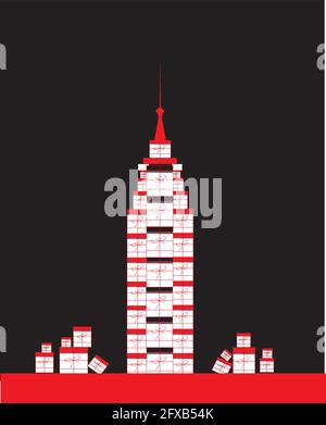 illustration of Chrysler building made out of gifts boxes on a black background Stock Vector