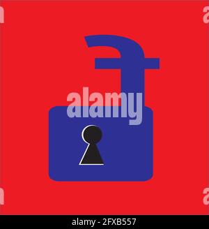illustration of a lock made of a social media icon, to illustrate addiction, isolated on a red background Stock Vector