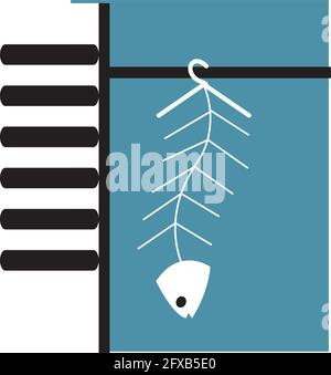 illustration of a hanger in the shape of a fish bone, on a blue background Stock Vector