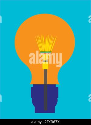 illustration of a light bulb having inside a broom , isolated on a blue background Stock Vector