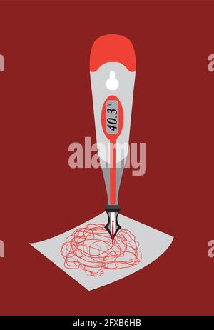 illustration of a pen as a thermometer for the concept that good writing is difficult, on a red background Stock Vector