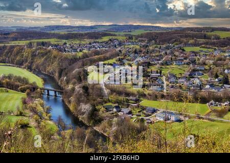 Aerial view of Windeck-Obernau near Rosbach on the river Sieg. Stock Photo