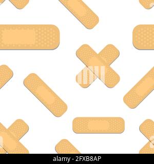 Seamless pattern with sticking plasters. Medical patch repeat texture. On white background. Stock Vector