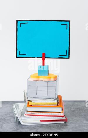 Organized Stack Note Pad, Bundle Notebooks, Neat Pile Documents, Pleasant Arrangement Writing Materials, Clean Workspace, Office Academic Business Stock Photo