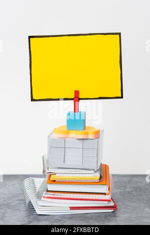 Organized Stack Note Pad, Bundle Notebooks, Neat Pile Documents, Pleasant Arrangement Writing Materials, Clean Workspace, Office Academic Business Stock Photo
