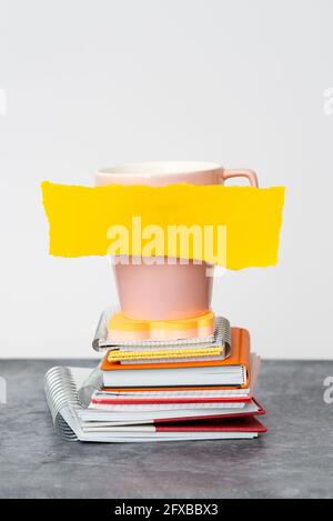 Organized Stack Note Pad, Bundle Notebooks, Neat Pile Documents, Pleasant Arrangement Writing Materials, Clean Workspace, Office Academic Business Stock Photo
