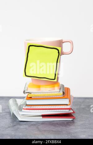 Organized Stack Note Pad, Bundle Notebooks, Neat Pile Documents, Pleasant Arrangement Writing Materials, Clean Workspace, Office Academic Business Stock Photo