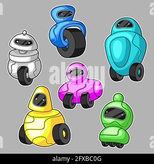 Set of robots. Teenage creative illustration. Trendy characters in cartoon style. Stock Vector