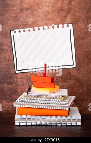 Organized Stack Note Pad, Bundle Notebooks, Neat Pile Documents, Pleasant Arrangement Writing Materials, Clean Workspace, Office Academic Business Stock Photo