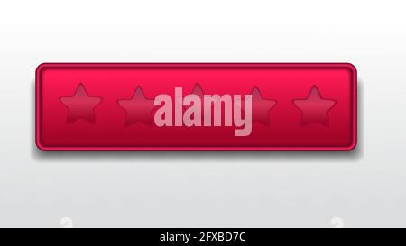 No Star rating. worst rate. Customer feedback rating sytem. realistic shiny gold stars in front of red rectangle modern vector illustration Stock Vector