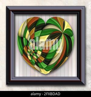 3D rendering combo artwork with puff pixels heart in elegant frame Stock Photo