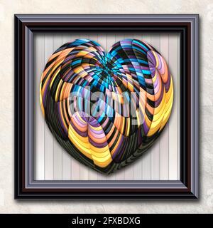 3D rendering combo artwork with puff pixels heart in elegant frame Stock Photo