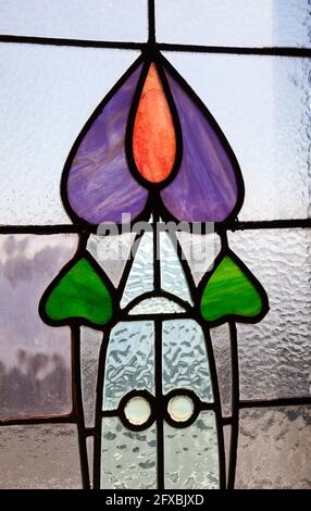 Art nouveau window at the Rhu Inn, Scotland Stock Photo